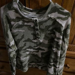 Green Camo Henley Sweater